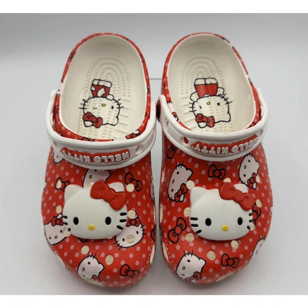 Hello Kitty Crocs Classic Clog Kids Children’s Size 2 Red White Sanrio Pre-owned